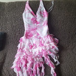 Floral Tie Neck Dress Asymmetrical Hem